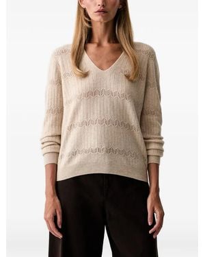 Twinset Pointelle-Knit Ribbed Sweater - Natural