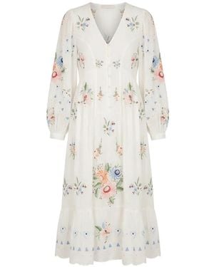 Sea Abito Midi Serafina Con Ricamo Floreale E Ruches - Bianco