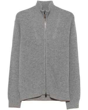 Canali Cardigan Côtelée À Fermeture Zippée - Grey