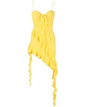 Alessandra Rich Strapless Ruffled Asymmetric Dress - Yellow