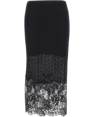 Blumarine Textured Lace-Detailed Midi Skirt - Black