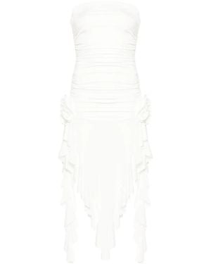 Nissa Strapless Floral-Appliqué Midi Dress - White