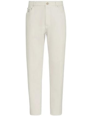 Brunello Cucinelli Garment-Dyed Denim Iconic Fit Five-Pocket Trousers With Rips - White