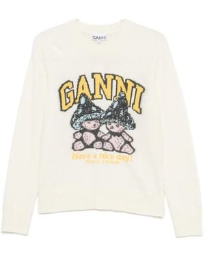 Ganni Intarsia-Knit Sweater - White