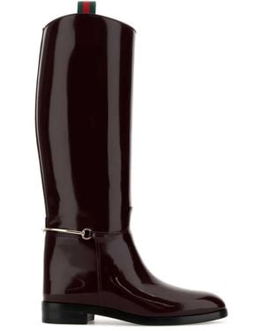 Gucci Bordeaux Leather Boots - Brown