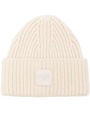 UGG Logo-Patch Ribbed-Knit Beanie Hat - Natural