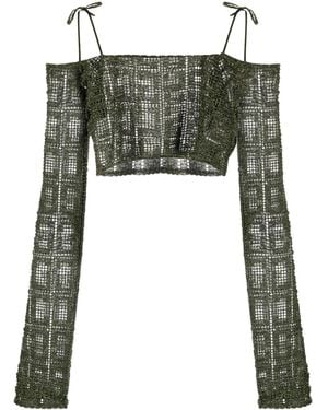 Gcds Off Shoulder Crop Top - Green