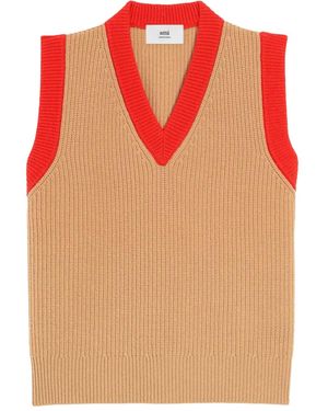 Ami Paris V-Neck Sleeveless Vest - Orange