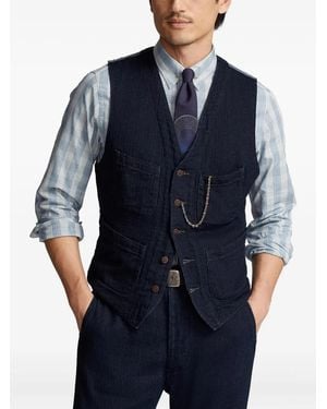 RRL Denim-Panel Waistcoat - Blue