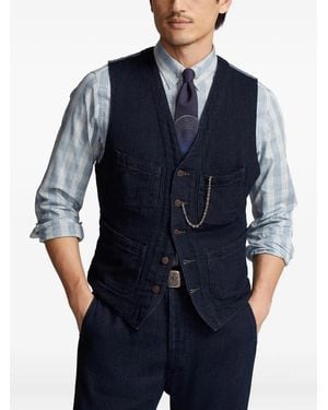 RRL Denim-Panel Waistcoat - Blue