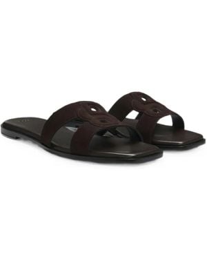 BOSS Logo-Patch Suede Sandals - Black