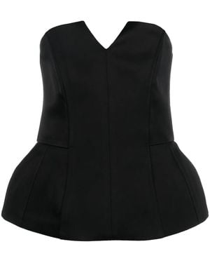 V:PM ATELIER Lumi Peplum-Hem Satin Top - Black
