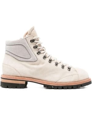 Eleventy Suede Lace-Up Boots - Natural