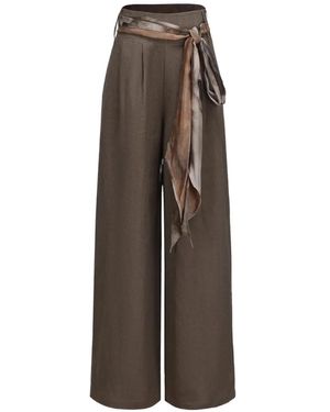 Elwood Belted Pleated Palazzo Trousers - Brown