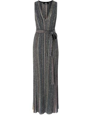 Missoni Long Knit Dress With Sequins And V-Neck - White