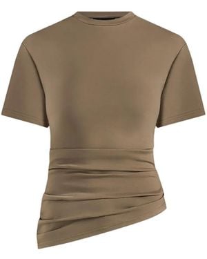 Manière De Voir Pauline Ruched Asymmetric Cotton T-Shirt - Green