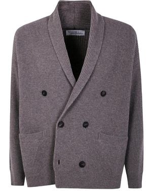 Aion Ribbed Double-Breasted Cardigan - Grey