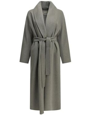 Max Mara Belted Shawl-Collar Coat - Grey