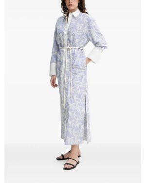 Munthe Leaf-Embroidered Striped Shirt Dress - Blue
