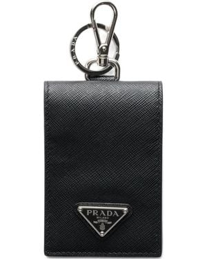 Prada Triangle-Logo Leather Card Holder - Black