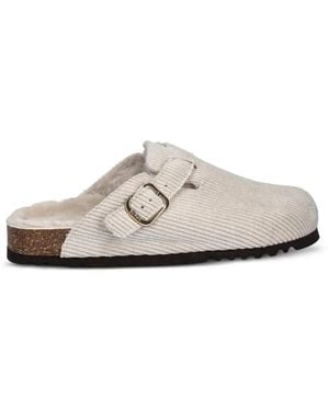 Scholl Buckle Corduroy Mules - White