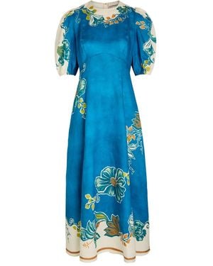 ALÉMAIS Luda Floral-Print Midi Dress - Blue