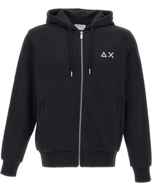 Sun 68 Drawstring Zip Cotton Hoodie - Blue