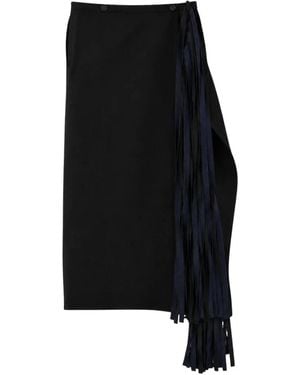 Carven Sk459 Fringe-Trimmed Button-Fastening Midi Skirt - Black