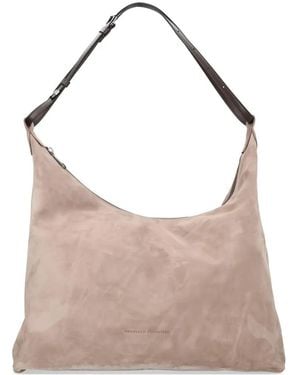 Brunello Cucinelli Zip Leather Shoulder Bag - Grey