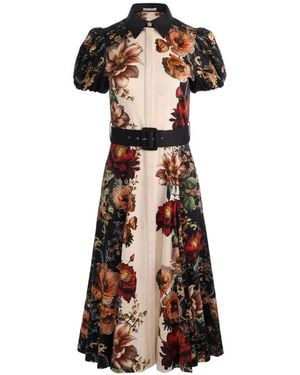 Alice + Olivia Henrietta Floral-Print Belted A-Line Midi Dress - White