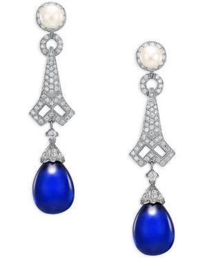 Anabela Chan Lattice 14Kt Weißgoldohrringe Mit Blauem Saphir Und Weißen Diamanten