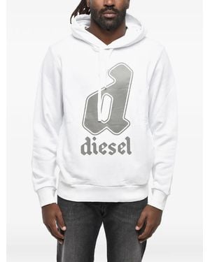 DIESEL Logo-Print Drawstring Hoodie - White