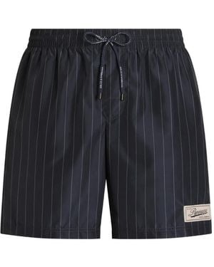 Dolce & Gabbana Striped-Pattern Drawstring Swim Shorts - Grey