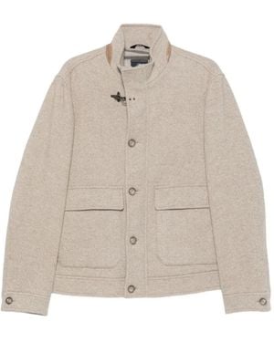 Fay Herringbone-Pattern Hook-Fastening Coat - Natural