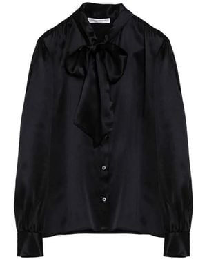 Alessandra Rich Bow Silk Shirt - Black