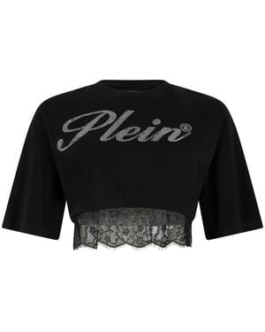 Philipp Plein Lace Cropped T-Shirt - Black
