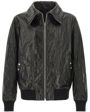 Rick Owens Dracuflight Hammered Leather Bomber Jacket - Black