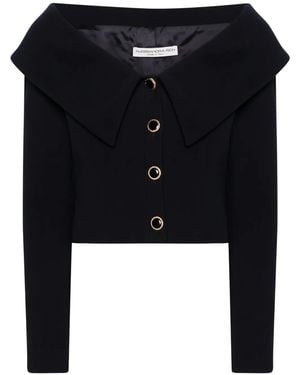 Alessandra Rich Single-Breasted Off-The-Shoulder Blazer - Black