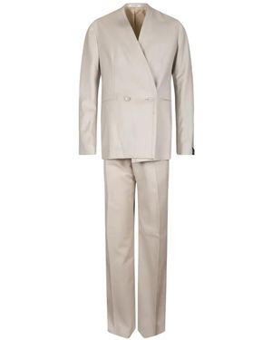 Tagliatore Double-Breasted Collarless Suit - White