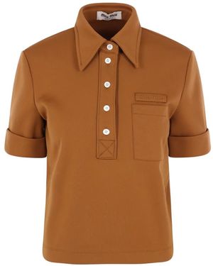 Miu Miu Logo-Patch Polo Top - Brown