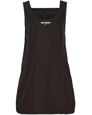 we11done Layered Logo-Print Dress - Black