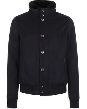 Moorer Ribbed-Knit Paneled Jacket - Blue