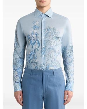 Etro Floral-Print Cotton Shirt - Blue