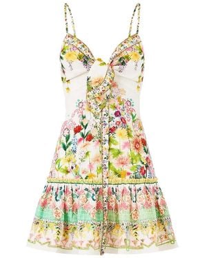 CAMILLA Tie-Front Ruffle Mini Dress - Weiß