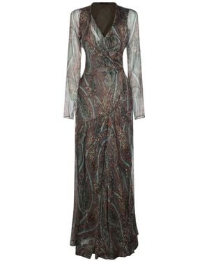 Etro Paisley-Pattern Maxi Dress - Gris