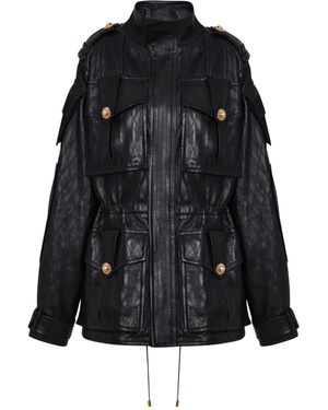 Balmain ダイヤステッチ レザーパーカーコート - ブラック