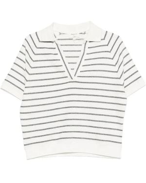 MAISON 123 Lilas Striped V-Neck T-Shirt - Grey
