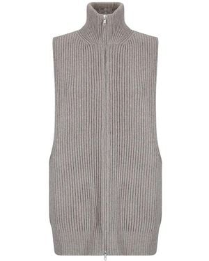 MM6 by Maison Margiela Ribbed-Knit Zip-Up Gilet - Grey