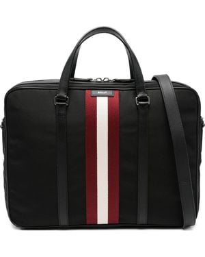 Bally Stripe Detail Leather-Trimmed Briefcase - Black