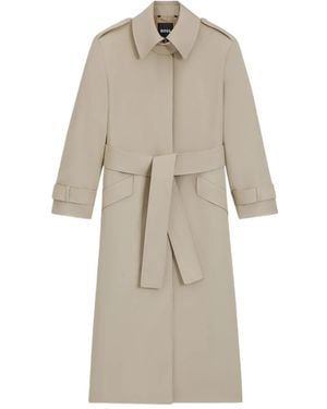 BOSS Belted Wool Trench Coat - Natural